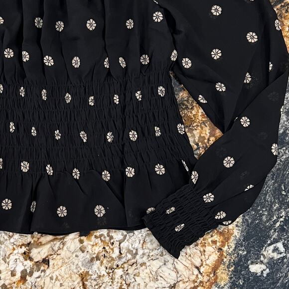 NWT Madewell Black Floral Print Square-Neck Smock-Waist Top - Picture 5 of 10